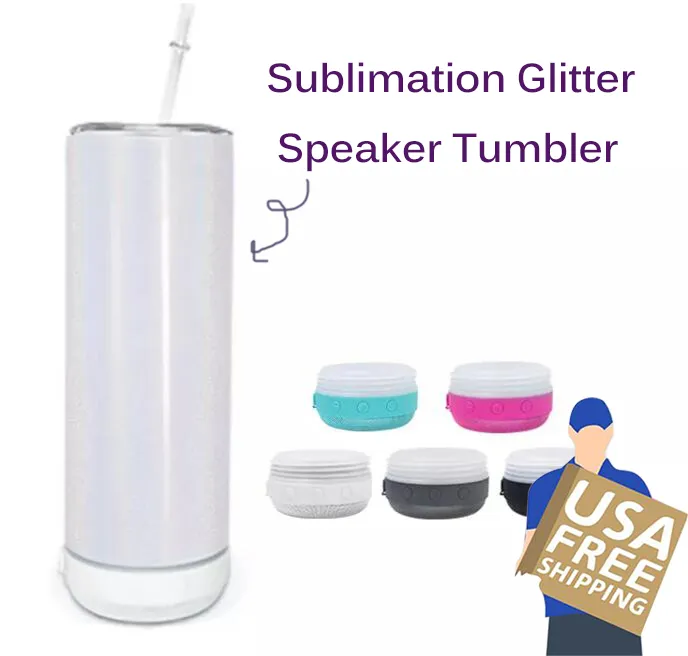 US Warehouse 20 unz Sublimacja Glitter Bluetooth głośnik Bluetooth Tumbler Poleś