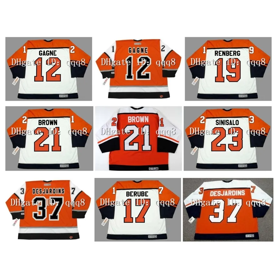 Maglia da hockey personalizzata vintage 12 SIMON GAGNE 19 MIKAEL RENBERG 21 DAVE BROWN 23 ILKKA SINISALO 37 ERIC DESJARDINS 17 CRAIG BERUBE Arancione