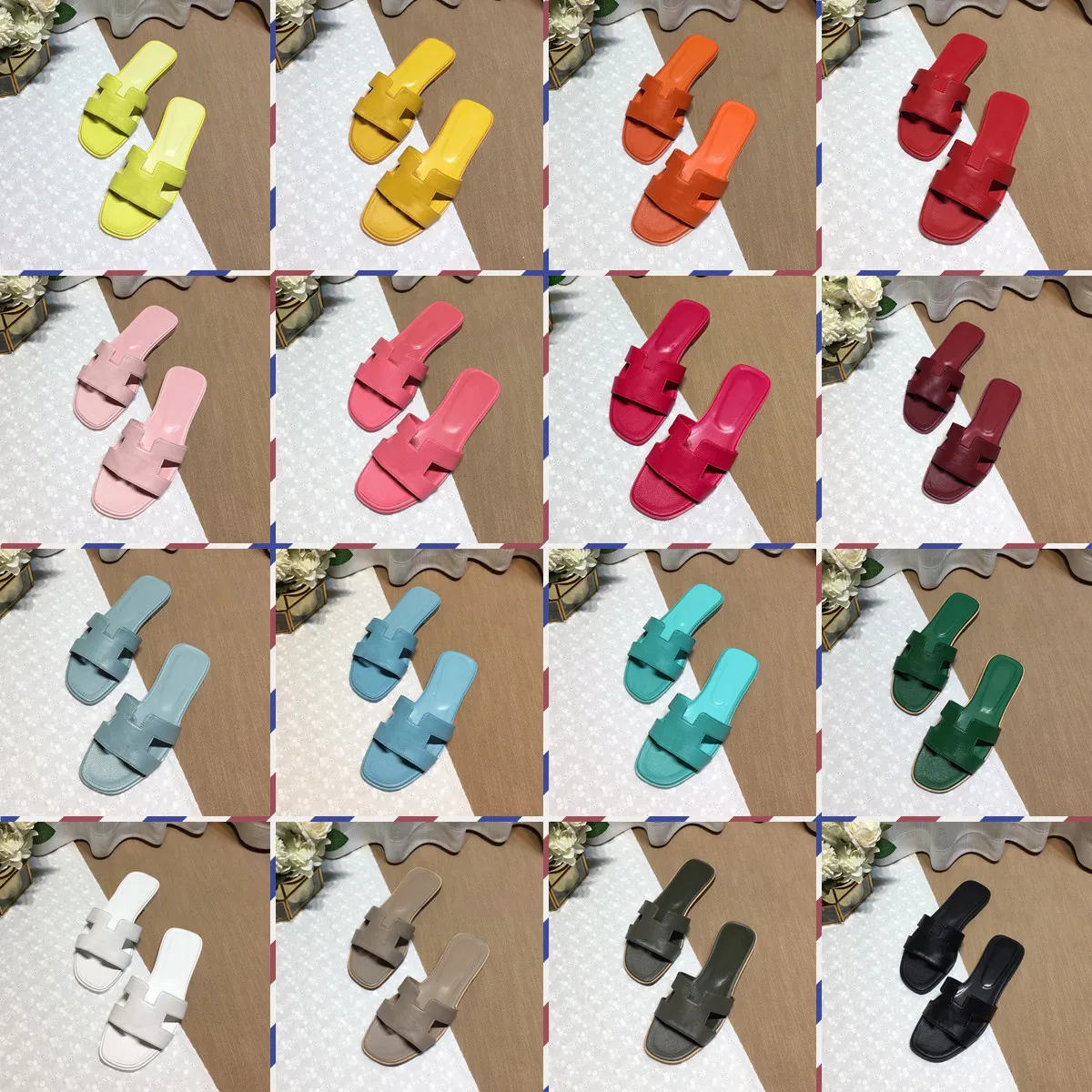 Lyxdesigners kvinnor sandaler platt tofflor mode äkta läder sommar låg klack sexiga bilder flip flops damer strand lat storlek 35-42