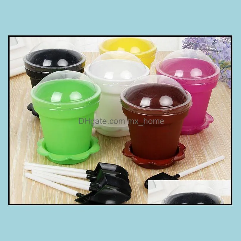 Flower Pot Cake Cups Spoon Set Ice Cream Ecoration For Wedding Kids Birthday Party Supplies Baking Pastry Tools Drop Delivery 2021 Planter