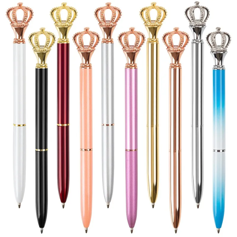 Creativity Crown Adornment Crystal Pen Gem Ballpoint Wedding Office Metal Rings Roller Ball Pens novelty gift