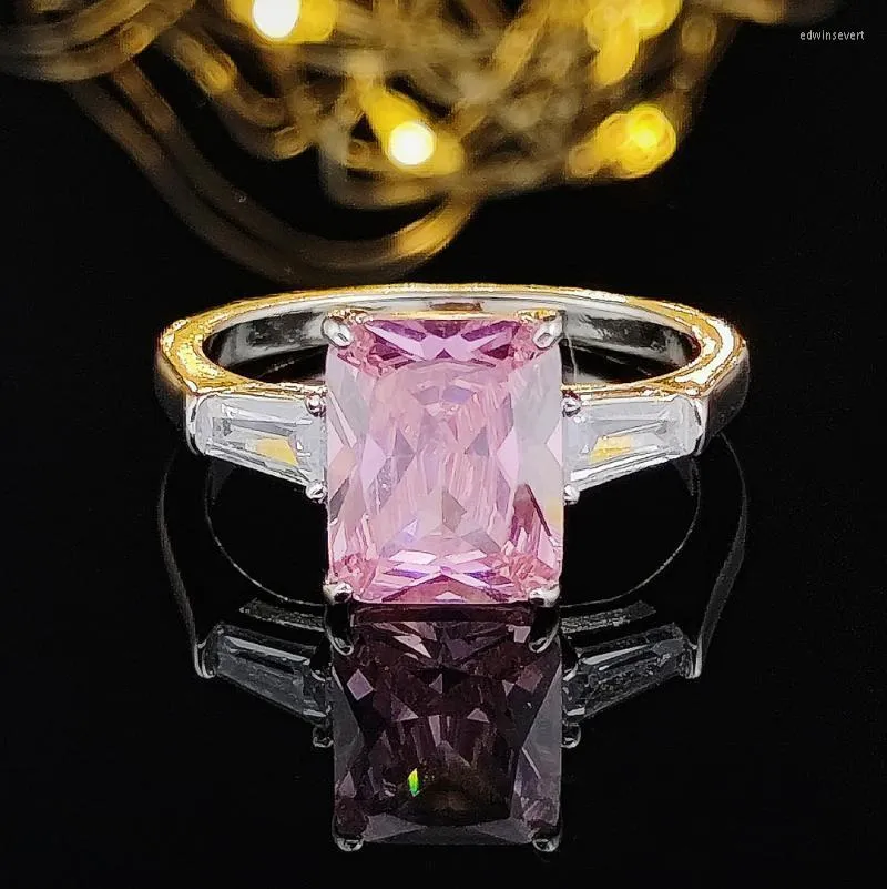 Anneaux De Mariage À La Mode Rose Couleur Rectangle Bague De Fiançailles Pour Les Femmes Anniversaire Cadeau Bijoux En Gros R6860Mariage Edwi22