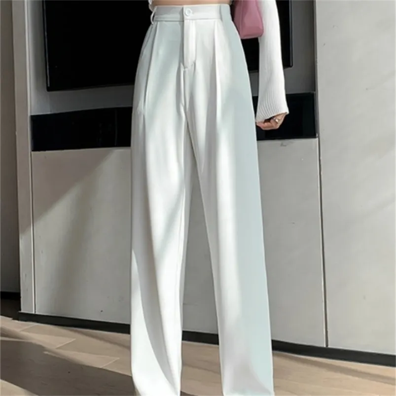 Casual High Waist Loose Wide Leg Pants for Women Spring Autumn Female Floor-Length White Suits Pants Ladies Long Trousers 220815