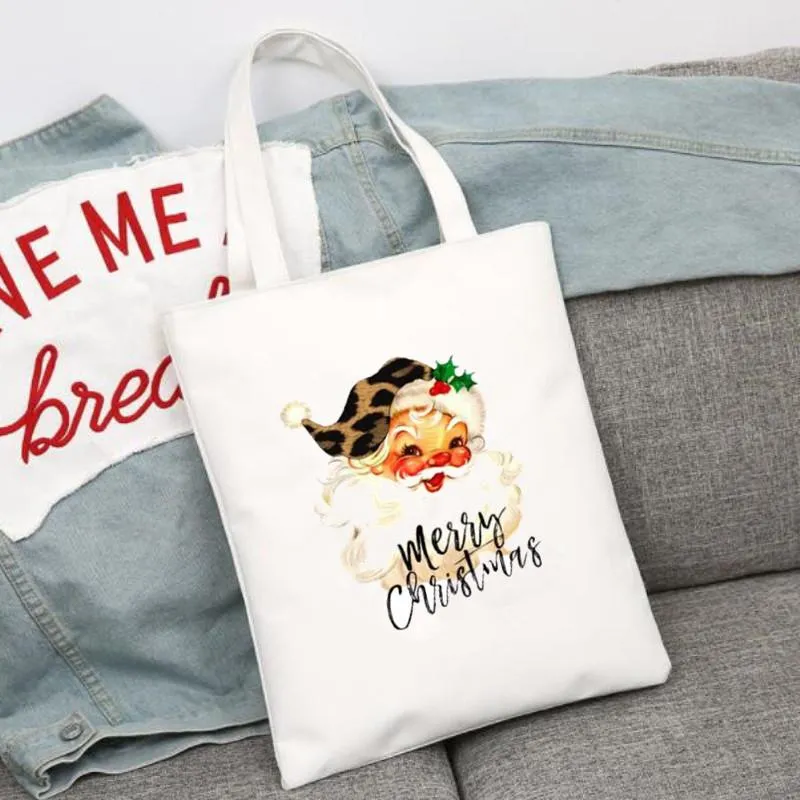 Evening Bags Merry Christmas Canvas Bag Shopper Shopping Shoulder Casual Handbag Women High Capacity Eco BagEvening