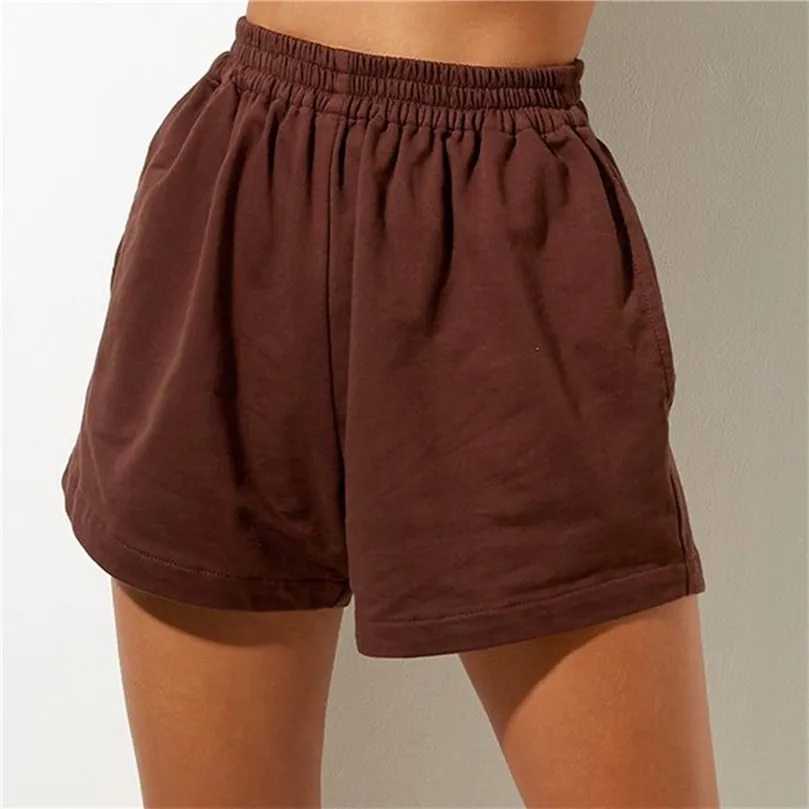 Donne Summer Shorts Casual Shorts Solid Color High Waist Elastico pantaloni corti larghi pantaloni sporti per pantaloni della tuta da donna 220525