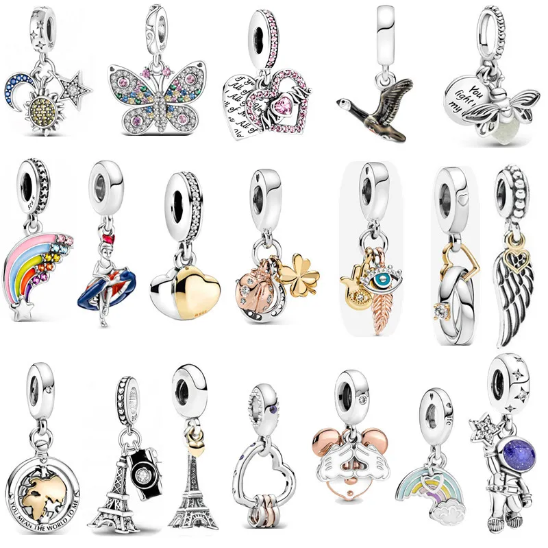 New s925 Sterling Silver Charms Loose Beads Girly Heart Beaded Fashion Ladies DIY Original Fit Pandora Bracelet Classic Rainbow Wings Pendant Jewelry WomensGifts