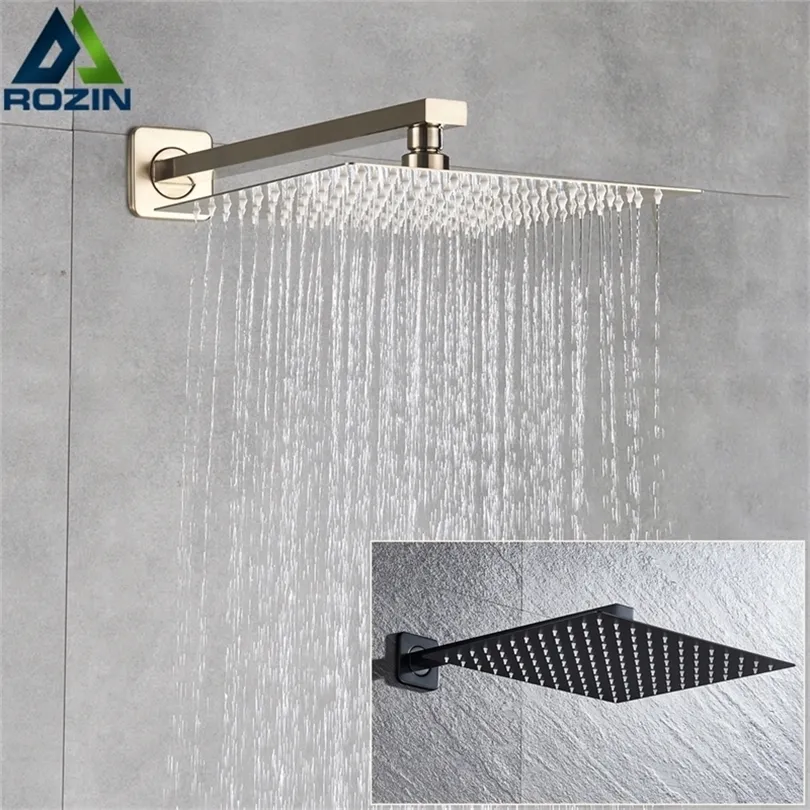 Rozin Brushed Golden Rainfall Shower Head Bathroom 8/10/12" Ultrathin Style Top Shower Head with Wall Mounted Shower Arm 200925