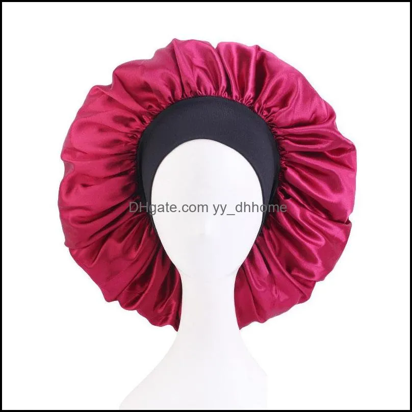 42cm large satin bonnet beanie women lady solid color night sleeping hat hair care wide beauty caps