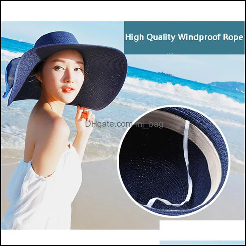 summer women beach straw hat breathable sun hat lady fashion wide brim straw hats outdoor travel foldable bow tie hats 11 colors