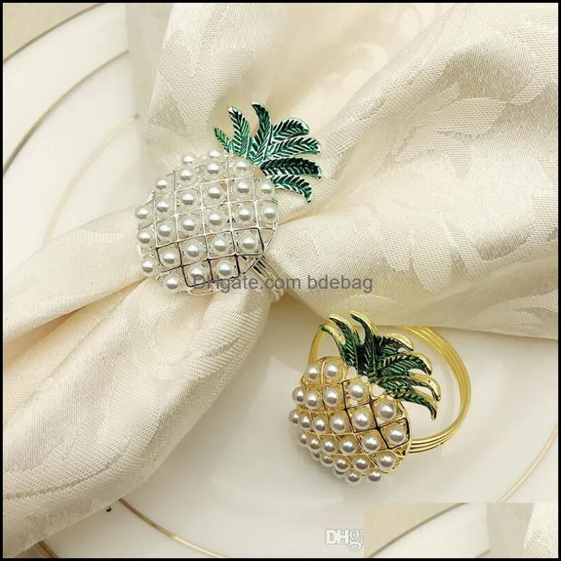 gold silver pineapple with pearls napkin ring wedding holiday decoration family candlelight dinner napkin holder LX7845