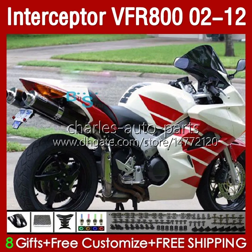 Bodywork For HONDA Interceptor VFR800 VFR 800 RR CC 800RR 02-12 Bodys 129No.28 White red new 800CC VFR800RR 02 03 04 05 06 07 VFR-800 2002 2008 2009 2010 2011 2012 Fairing