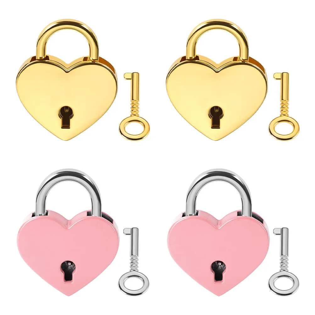 Key Rings Small Lock With Keys Heart Mini Locker Decor Diary For Book Jewelry Storage Box Gold And Pink amxSg