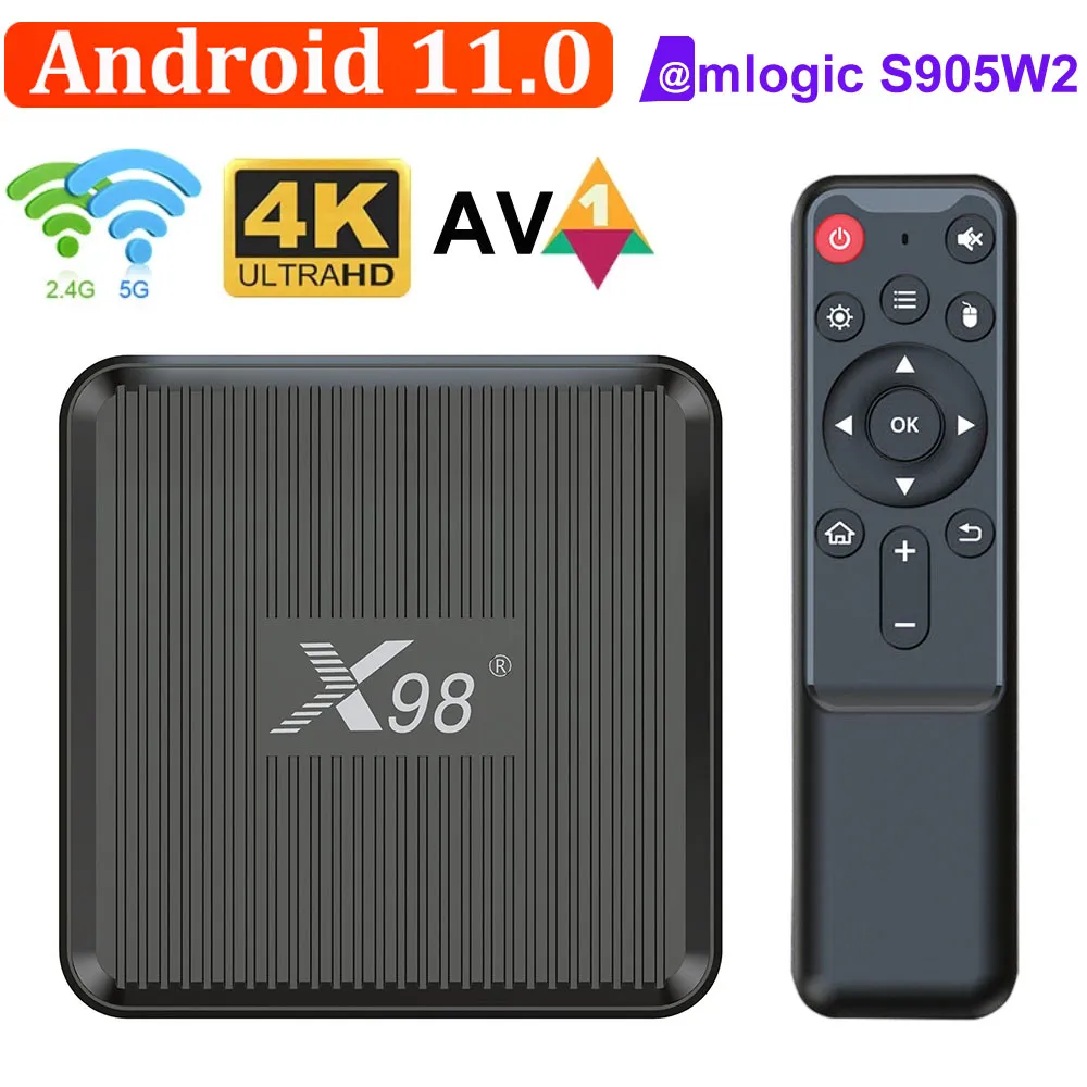 X98Q Android 11.0 TV Box Amlogic S905W2 5G WiFi 4K TVBox 2GB RAM 16GB 1G8G 쿼드 코어 1080P Android11 ​​미디어 플레이어 세트 상단 상자