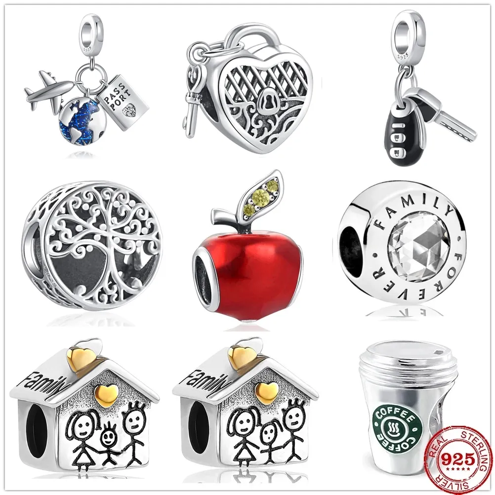 925 Sterling Silver Charms House Family Boy Girl Tree Apple Charm Bead Pendant Fit Origin