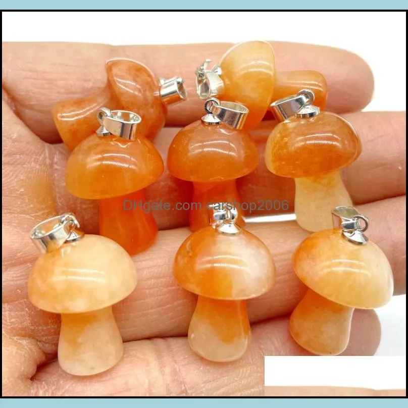 natural gem stone carved mushroom charms quartz crystal tiger eye hand pendant charms for diy jewelry making necklace