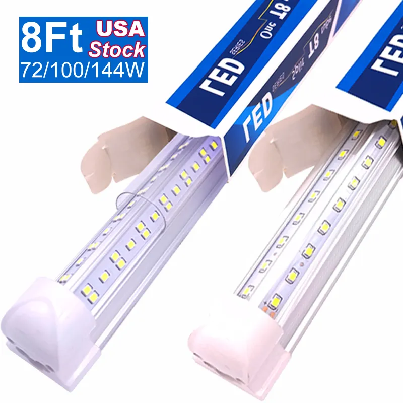 8ft LED Shop Lightixture، 100W 10000LM أنبوب، 144W 14400LM 6500K ضوء النهار، قابلة للربط 8 القدم شريط الشريط الإضاءة للمرآب، مستودع، ورشة العمل، التوصيل واللعب OEMLED