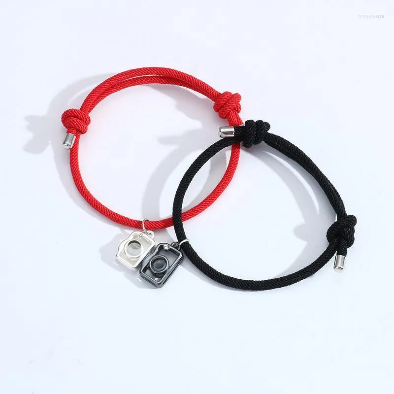 Link Chain Fashion Red And Black Rope Couple Bracelet Magnet Projection Stone 100 Languages I Love You Valentine's Day Trum22