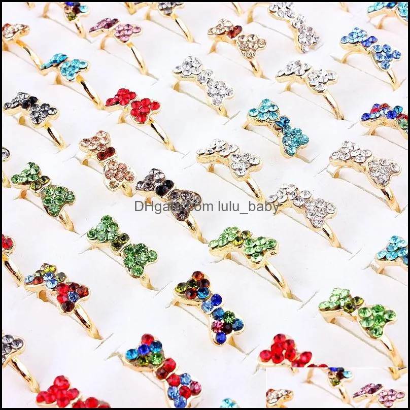 wholesale 50pcs band rings exquisite crystal rhinestone ring adjustable women butterfly engagement charm jewelry