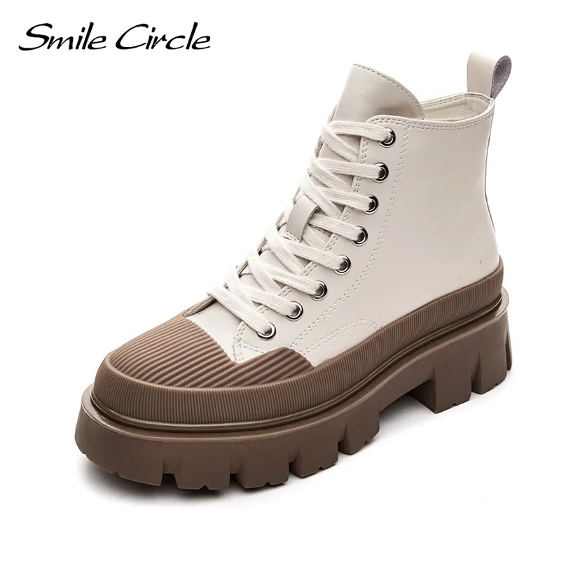 Stivaletti Smile Circle Donna Piattaforma piatta Moda Autunno Inverno Antiscivolo Impermeabile Chunky Shoes Keep Warm 220813