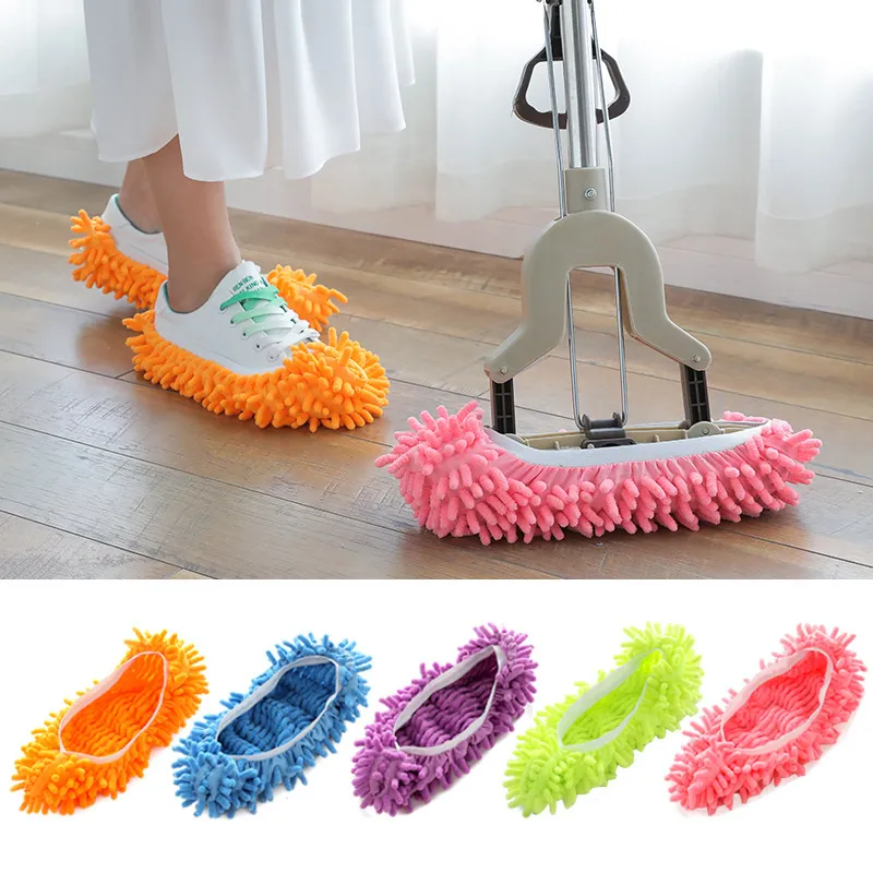Chenille Dust Mop Slippers Foot Socks Caps Multi-Function Floor Cleaning Lazy Shoe Covers Dust Hair Cleaner 6 colors
