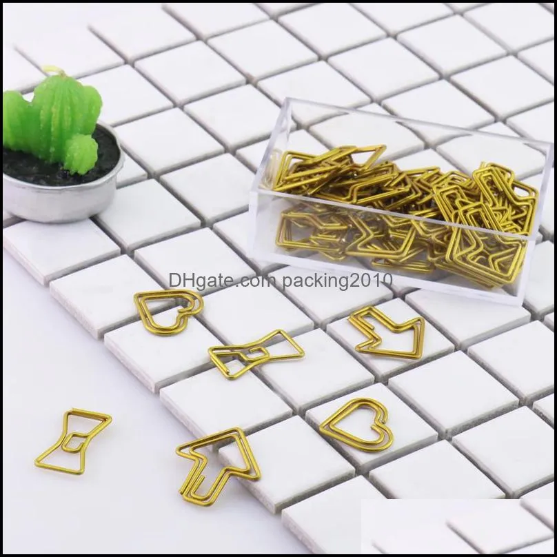 TUTU 50PCS/LOT Metal Material Bow Shape Paper Clip Gold Color Funny Kawaii Bookmark Office School Stationery Marking Clips H0037