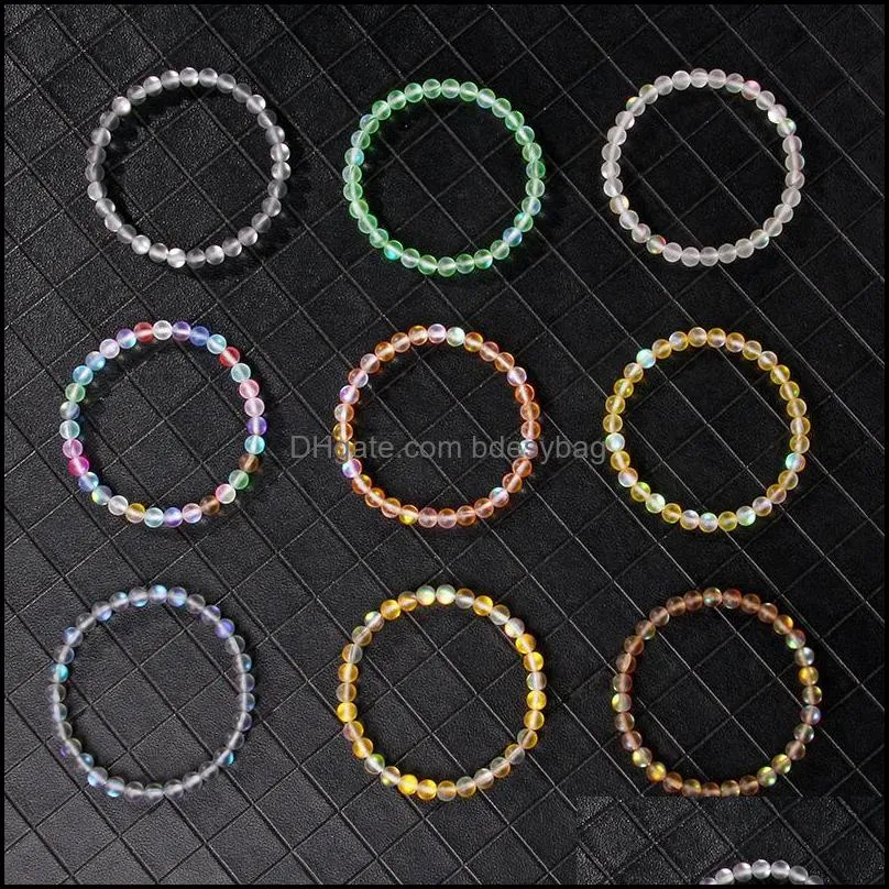 beaded strands fashion women bracelet high luster matte moonstone bracelets 8 mm rainbow glass beads bangle men handmade stretch jewelry