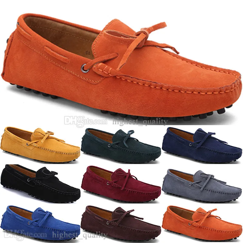 282 New Fashion mens Scarpe casual in pelle Stile britannico primavera Coppia Genuine Peas Scrub uomo Drive Lazy man soprascarpe outdoor comodo traspirante nero giallo