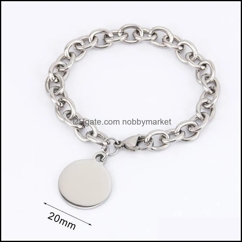 Charm Bracelets Stainless Steel Women Bracelet JEWELRY Heart Tag Rolo Cable Femme With Tags Bangle For Couples Chain & Link