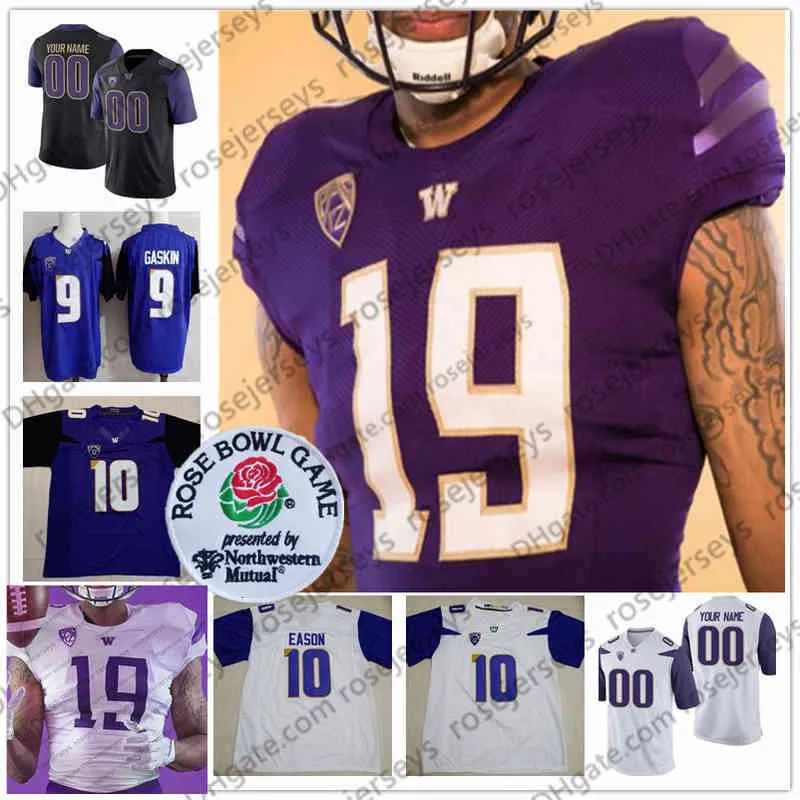 Niestandardowe Huskies 2019 Nowa marka piłka nożna dowolna nazwa czarna fioletowa biała #10 Jacob Eason 26 Salvon Ahmed Men Młodzież Jersey 4xl