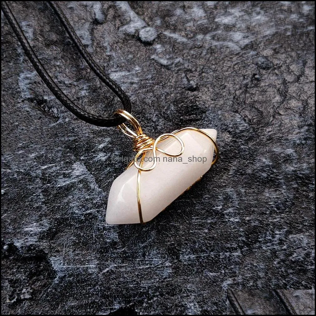 Hexagonal Prism White Natural Stone Pendant Necklace Gold Color Necklaces For Women Jewelry