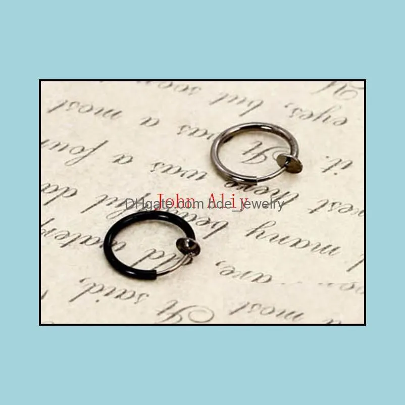 Clip On Fake Nose Hoop Ring Ear Septum Lip Navel Earrings Body Non Piercing Black Jewelry Drop Shipping Christmas Gift Wholesale