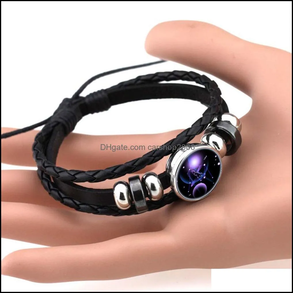 European American Hand-woven 12 Constellation Leather Bracelet Best Selling Beaded Retro DIY Constellation Punk Designer Bracelet Best