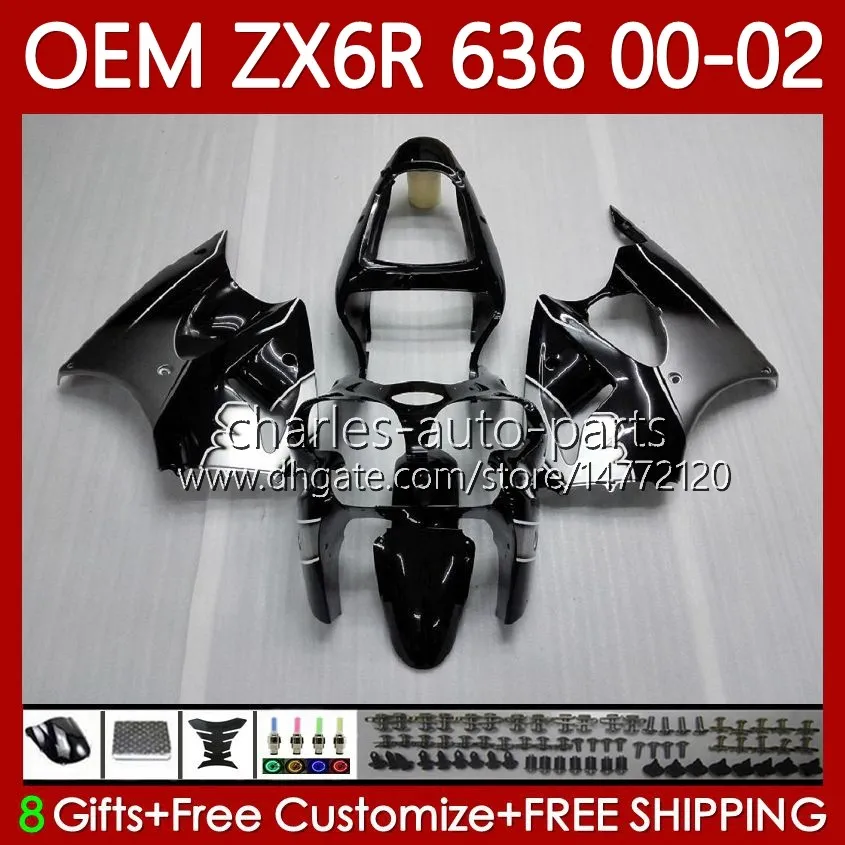 Corpo de OEM para Kawasaki Ninja ZX 636 600cc ZX-600 ZX-6R Black Silvery BLK ZX636 ZX6R 00 01 02 37HC.5 ZX 600 CC 6 R ZX 6R ZX600 Cowling ZX-636 2000 2001 2002