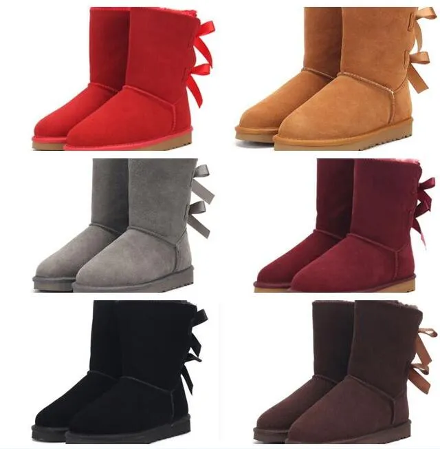 Hot sale Genuine Leather middle Aus U3280 Bow women snow boots Soft comfortable Sheepskin fur keep warm boot lady girl Beautiful Christmas birthday gift