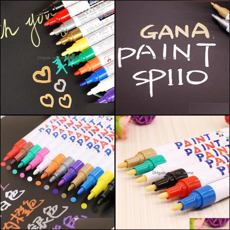 12 pcs/lot Oil-Based Metallic markerpen glass metal wood rubber stone plastic paper vinyl leather canvas Fine Point Paint Marker