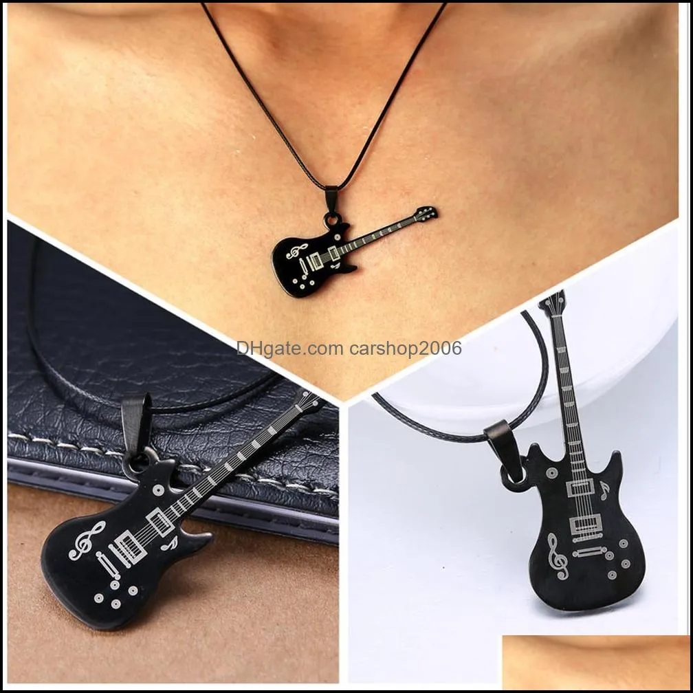 fashion stainless steel pendant guitar necklace for men punk women rope chain 8 styles boy party jewelry gifts choker