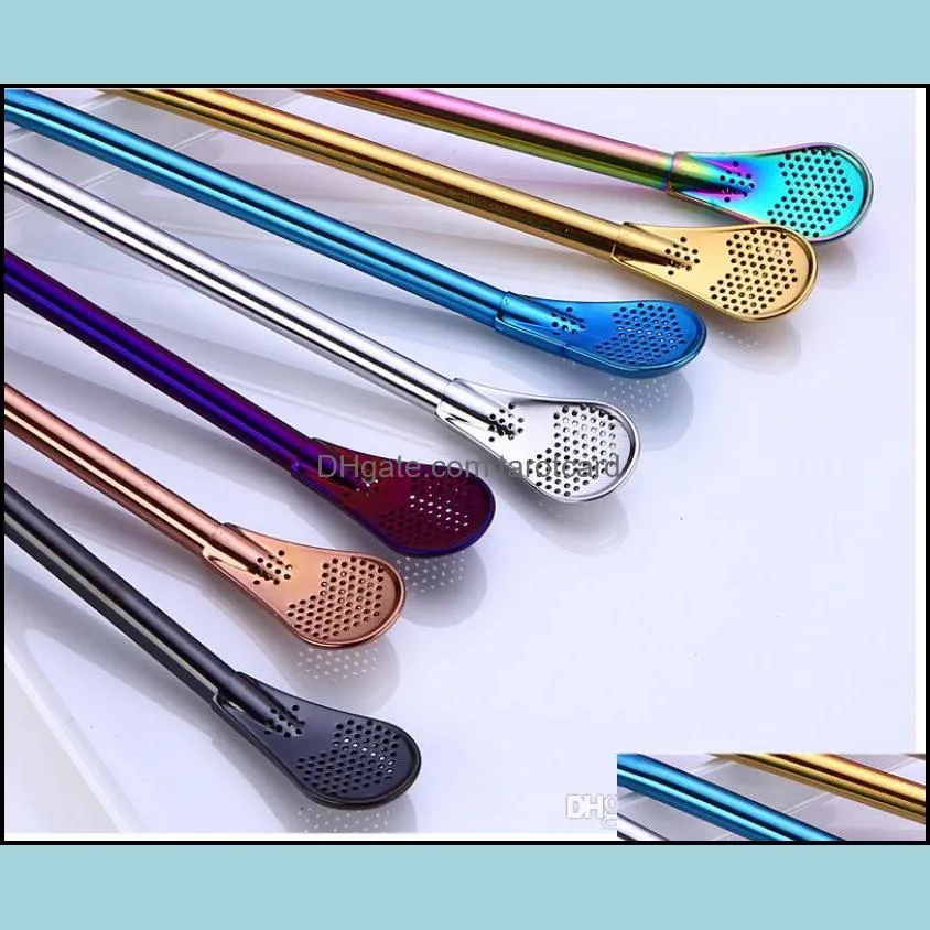 304 Eco-Friendly Stainless steel stirrer Spoons straws Multicolour Drinking Tea Mate Straw Gourd Bombilla Filter Spoon