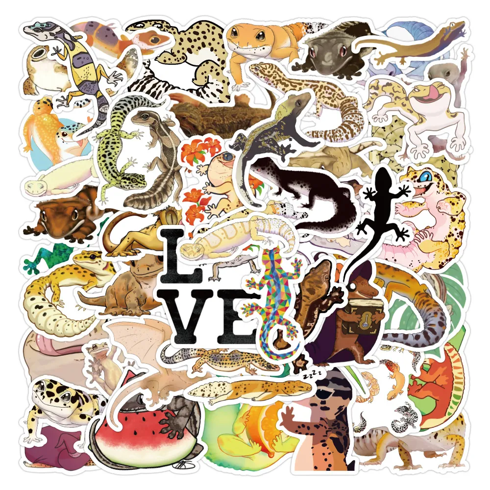 50 stks Gecko Cartoon Reptile Pet Wall Lizard Animal Stickers voor Pegatinas Skateboard Decal Bagage Stickers Kids speelgoed