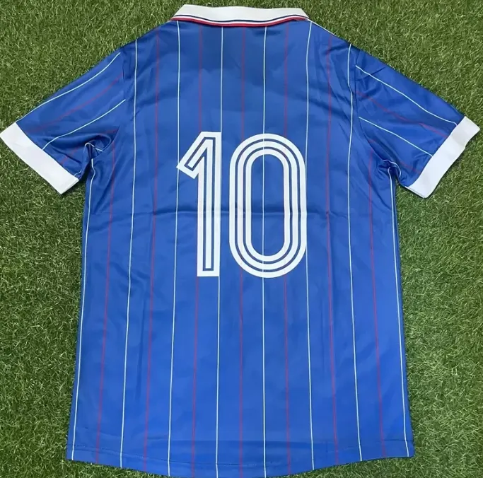 1982 1984 1986 Maglie da calcio RETRO Michel Platini HENRY THURAM VINTAGE MAILLOT Camicie tailandesi Kit uniformi di qualità da uomo Maglia da calcio Maillots de