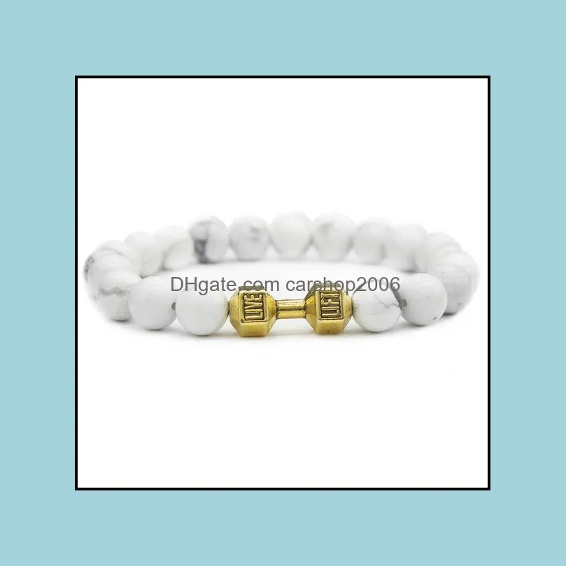 fashion silver gold plated dumbbell bracelet natural stone white Turquoise bracelet for women