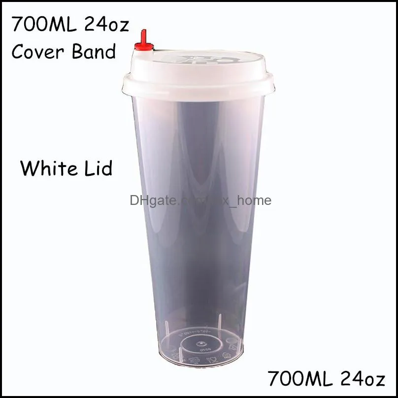 700ml 24 oz Disposable Plastic Cups Cold Hot Drinks Juice Coffee Milky Tea Cup Thicken Transparent Drink Tool With Lid