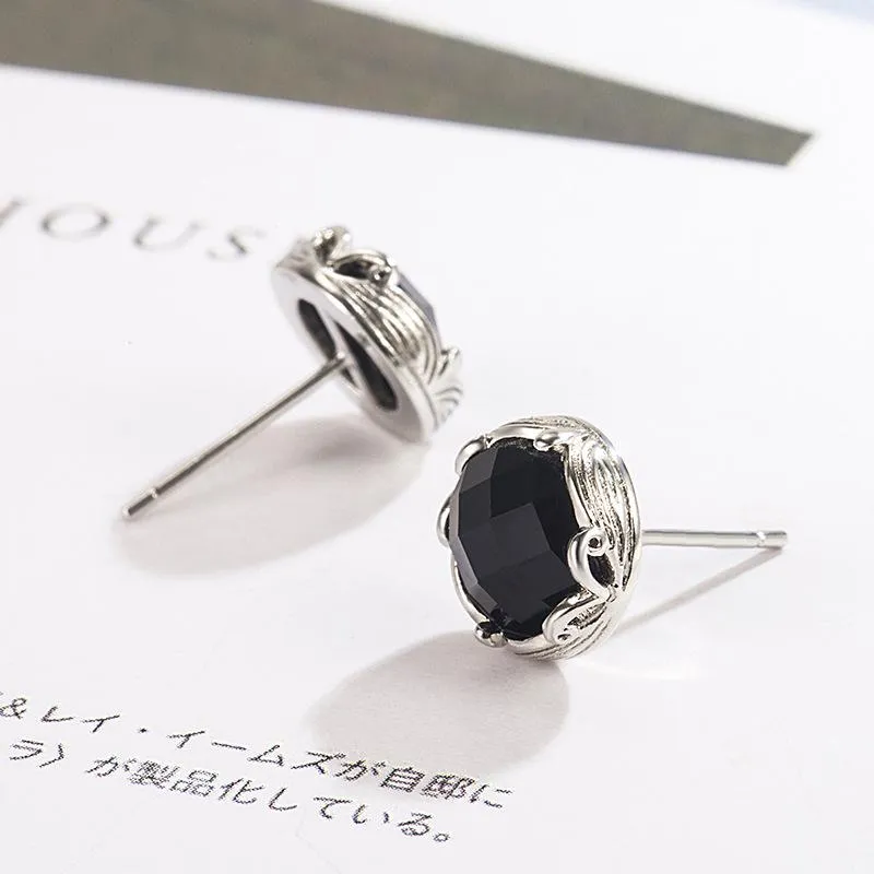 Stud coréen simple rond S925 boucles d'oreilles en argent sterling femme naturel noir obsidienne 925 bijoux Bizuteria pierres précieuses boucles d'oreillesgoujon