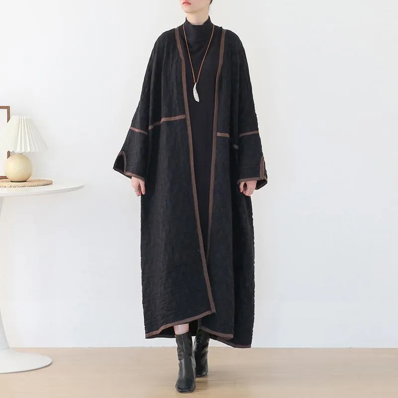 Damen-Trenchmäntel, Johnature, Damen-Trenchcoat, lockerer lässiger Mantel, Polyester, V-Ausschnitt, langärmelig, Woll-Strickjacke, 2022, Herbst-Winter, einfarbig