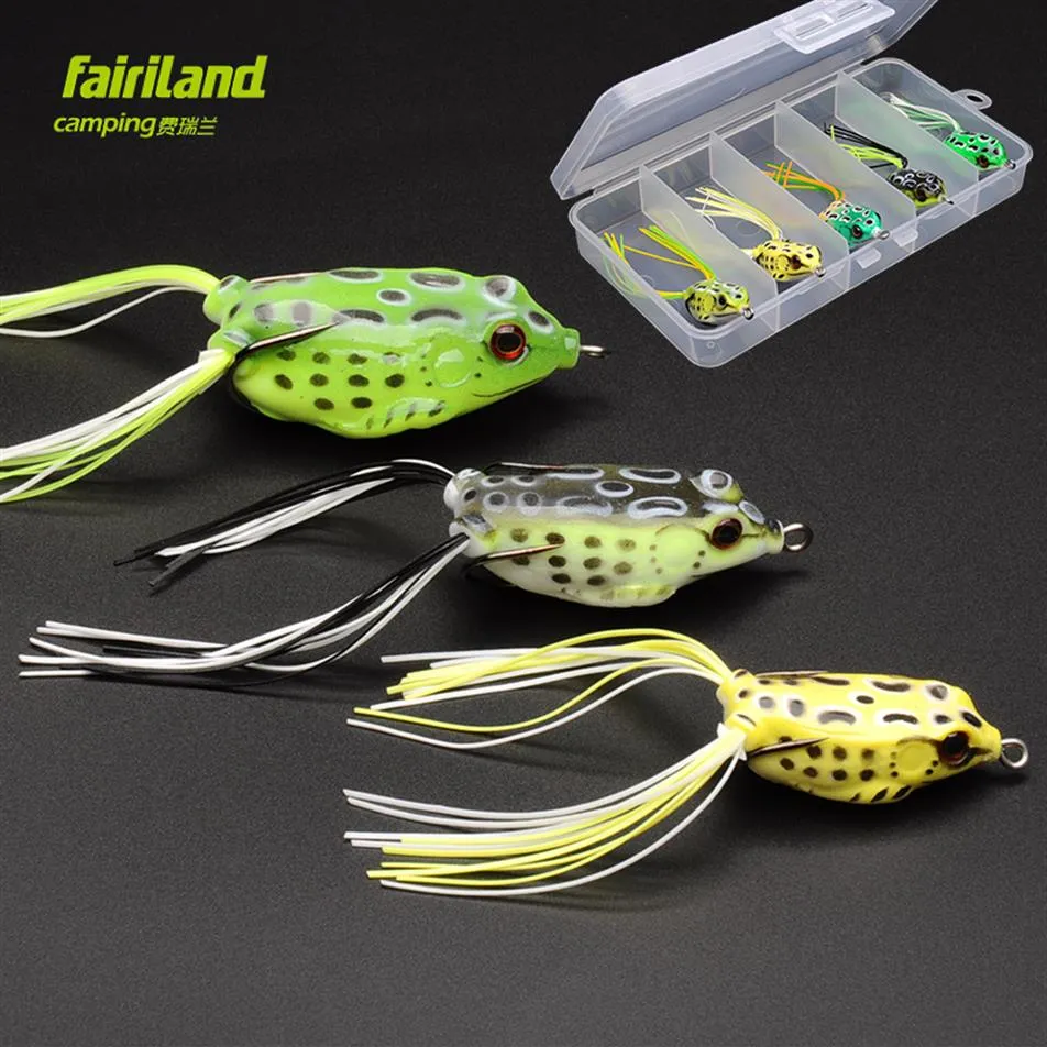 5pcs Fairiland Soft Rubber Frog Fishing Lure 4cm 5cm 5 7cm Topwater Soft Frog Bait W Bait Box Accessory Shippin285f