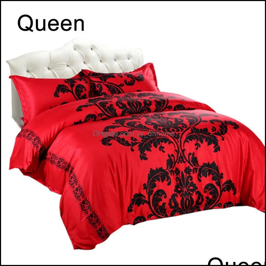 Red Bedding Set Double/Queen Size Feathers Duvet Cover White Bed Set Beautiful Bedclothes 3pcs