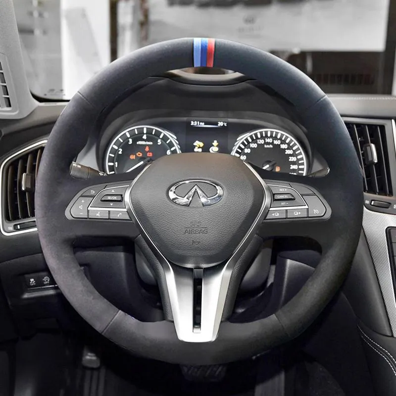 DIY custom carbon fiber suede hand stitched car interior steering wheel cover For Infiniti 18 Q50L QX50 Q70 QX60 Qx70 q30 Car interior accessories