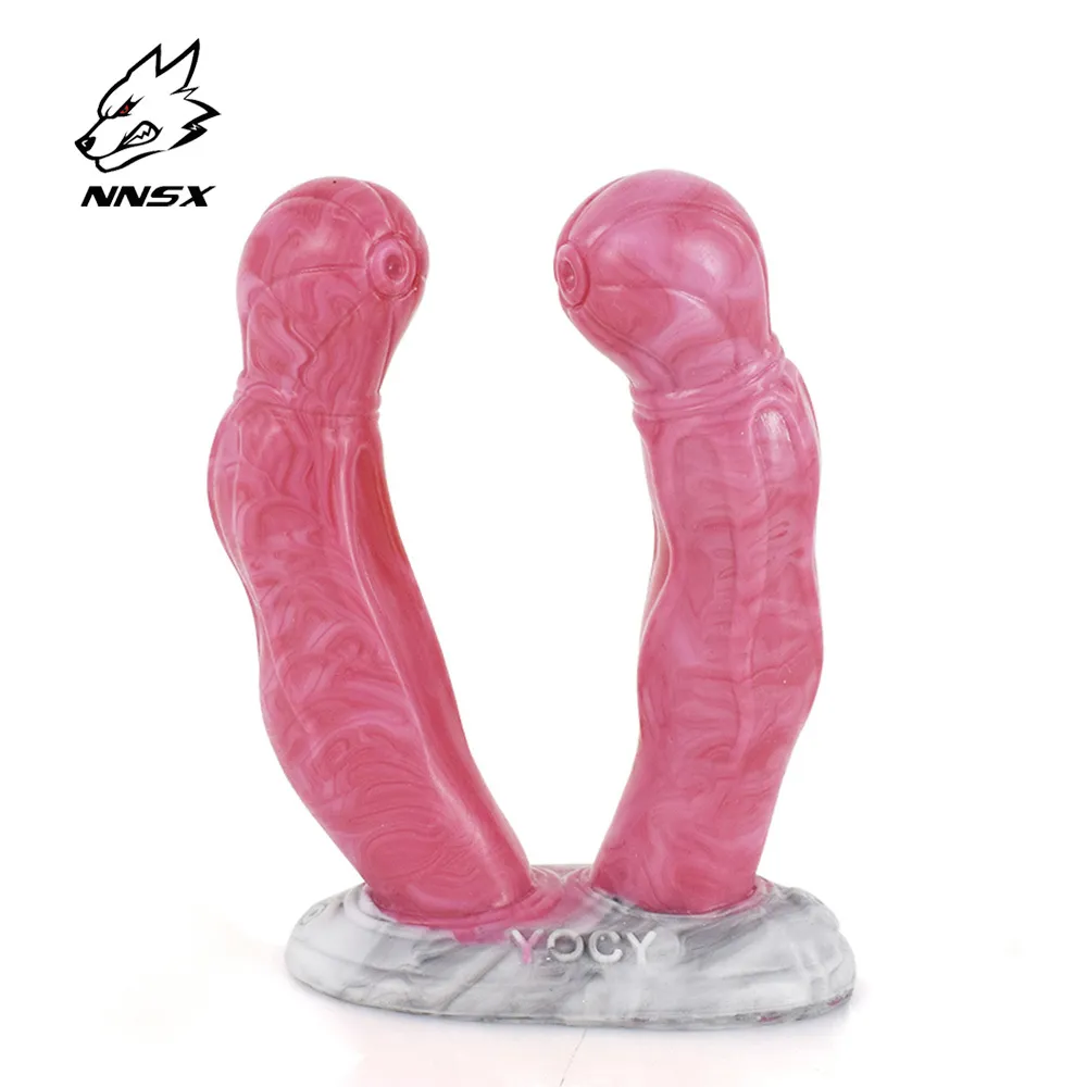 NNSX Small Double Headed Dildo와 흡입 컵 섹시한 장난감 여성 레즈비언 게이 질 자위 실용 실리콘 18 성인 섹시한 가게