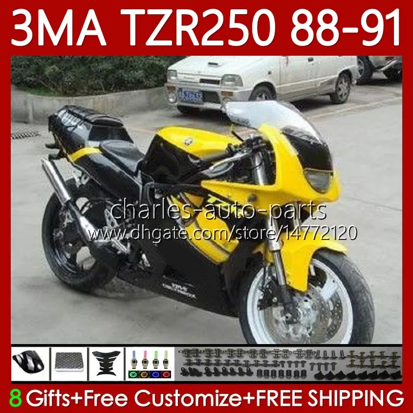 Fairings Kit för Yamaha TZR-250 TZR250 TZR 250 R RS RR 88 89 90 91 ABS Gul svart karosseri 115no.60 YPVs 3MA TZR250R TZR250RR 1988 1989 1990 1991 TZR250-R 88-91 MOTO BODY