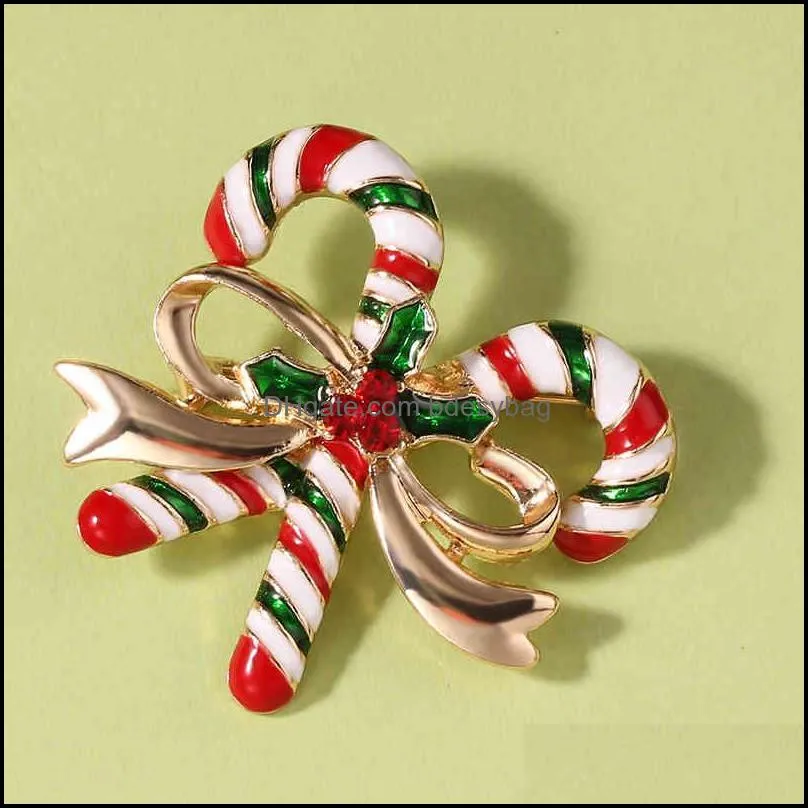 whole 10pcs tree brooches santa claus elk crystal snowman socks lollipop metal lapel pins christmas gift for girl