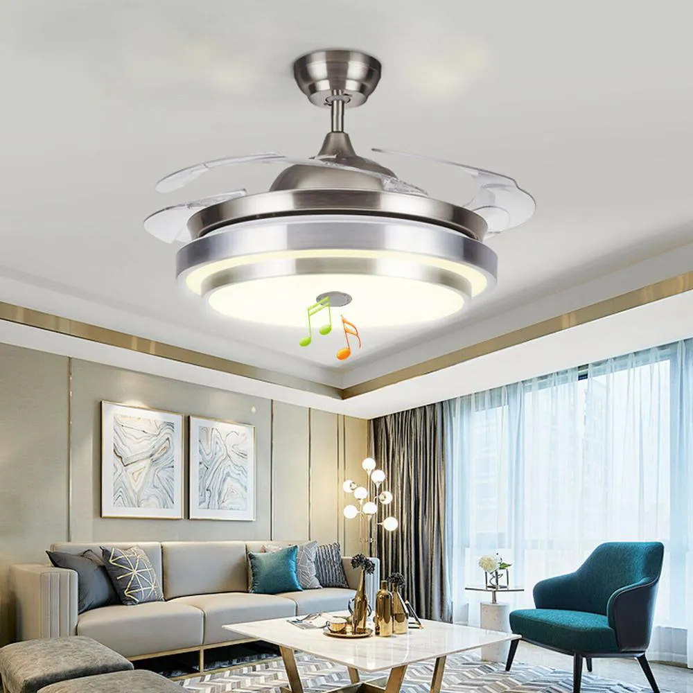 Bluetooth Music Fan Chandelier LED plafondventilator Lampvleugel opvouwbare omkering afstandsbediening